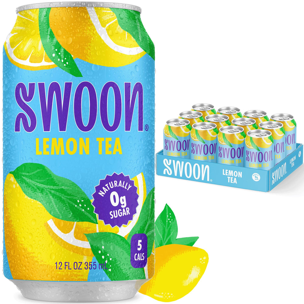 Swoon front can lemon tea showing label and bright citrus look benefits refreshment