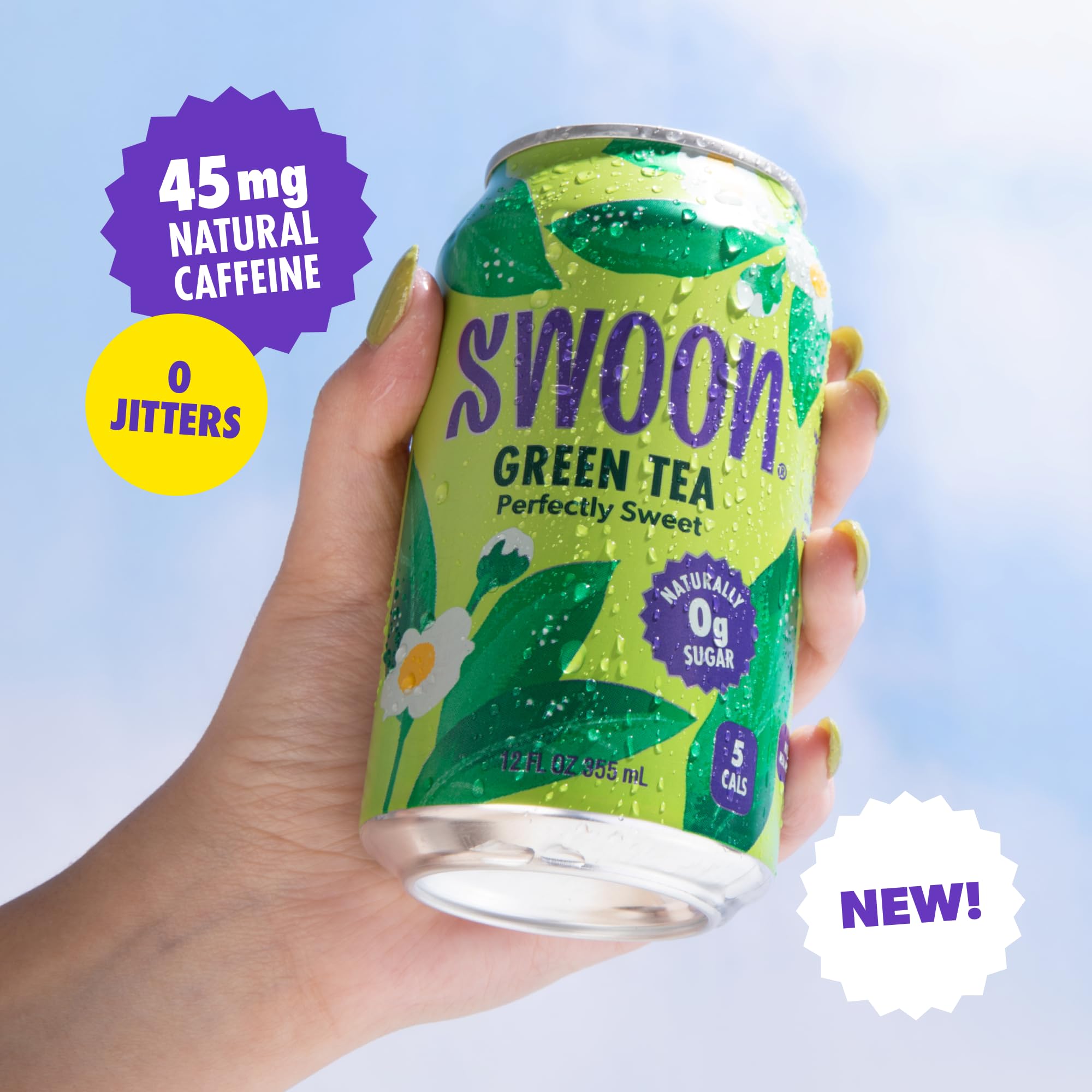 Swoon pouring into a glass with ice, highlighting refreshing natural flavor
