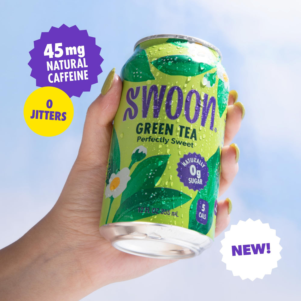 Swoon pouring into a glass with ice, highlighting refreshing natural flavor