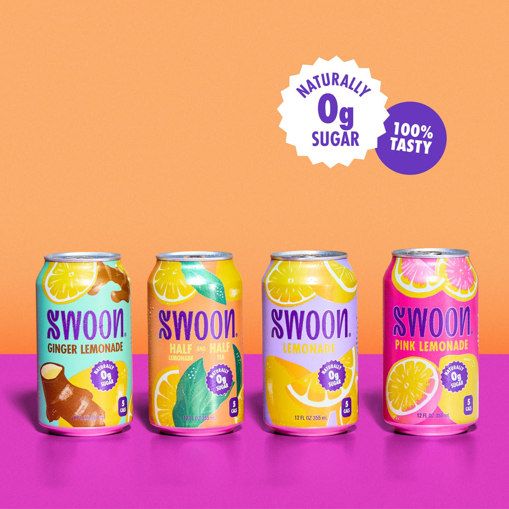 Swoon can next to a common object to show 12 fl oz scale for portion awareness