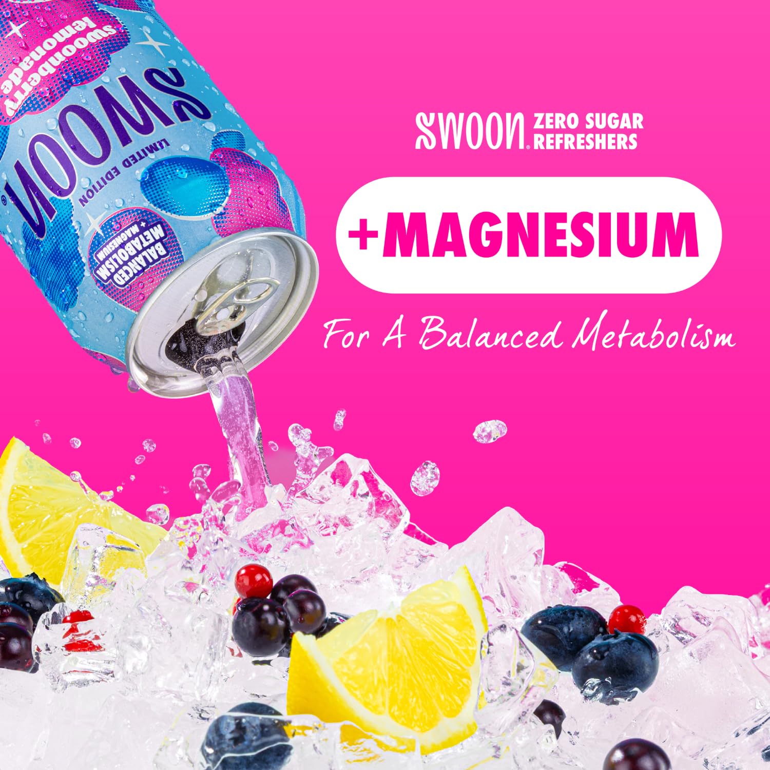 Swoon Swoonberry can next to a soda can for size comparison and portion clarity