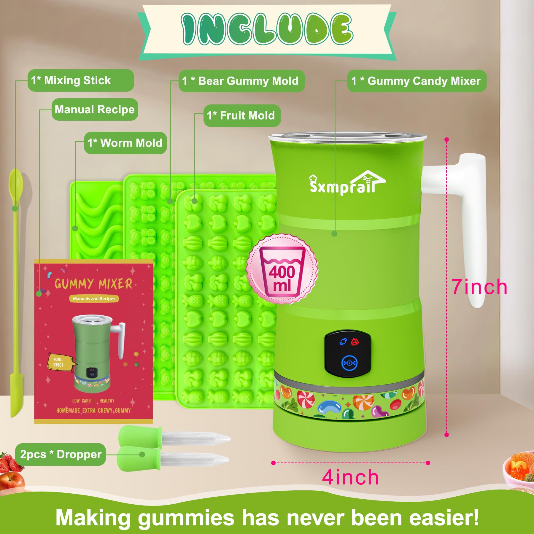 Sxmprail gummy maker on kitchen counter in use illustrating convenience for home cooks