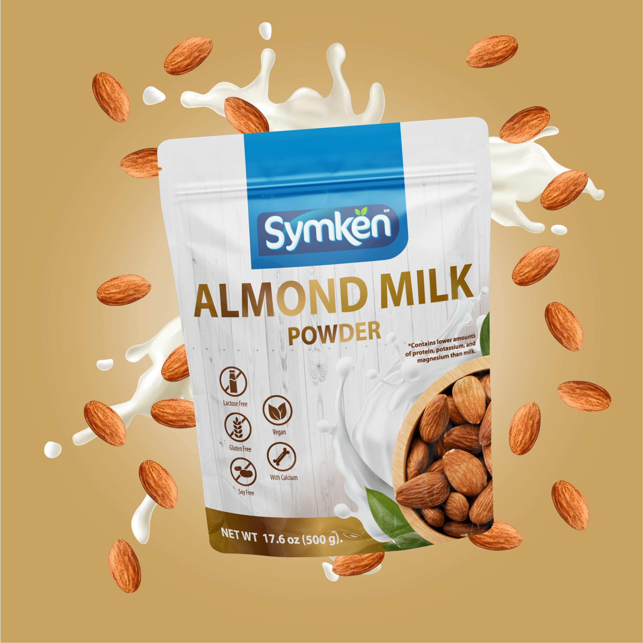 pouring SYMKEN almond milk into a latte, froths well for coffee lovers