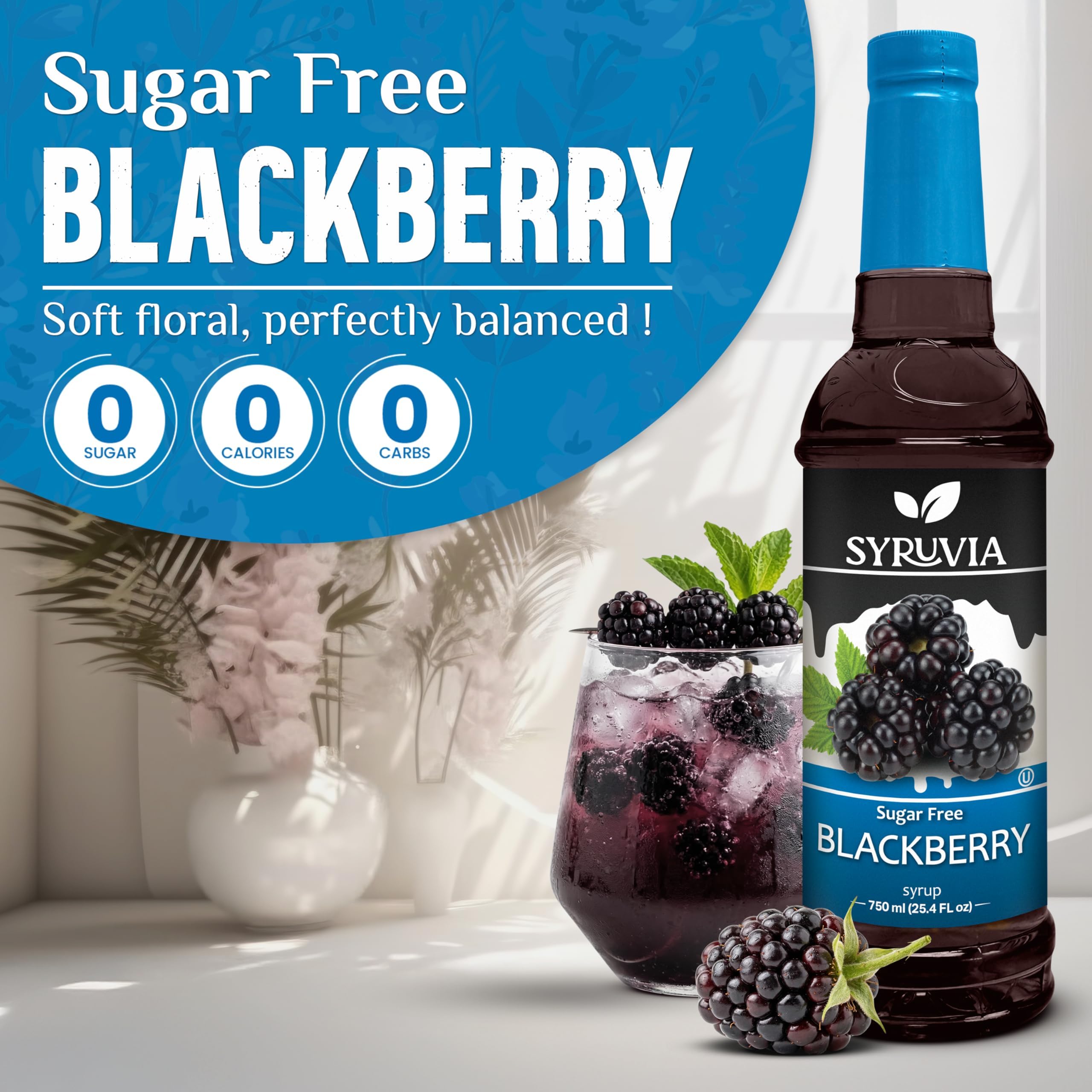 SYRUVIA syrup pouring close-up showing glossy blackberry color and smooth flow