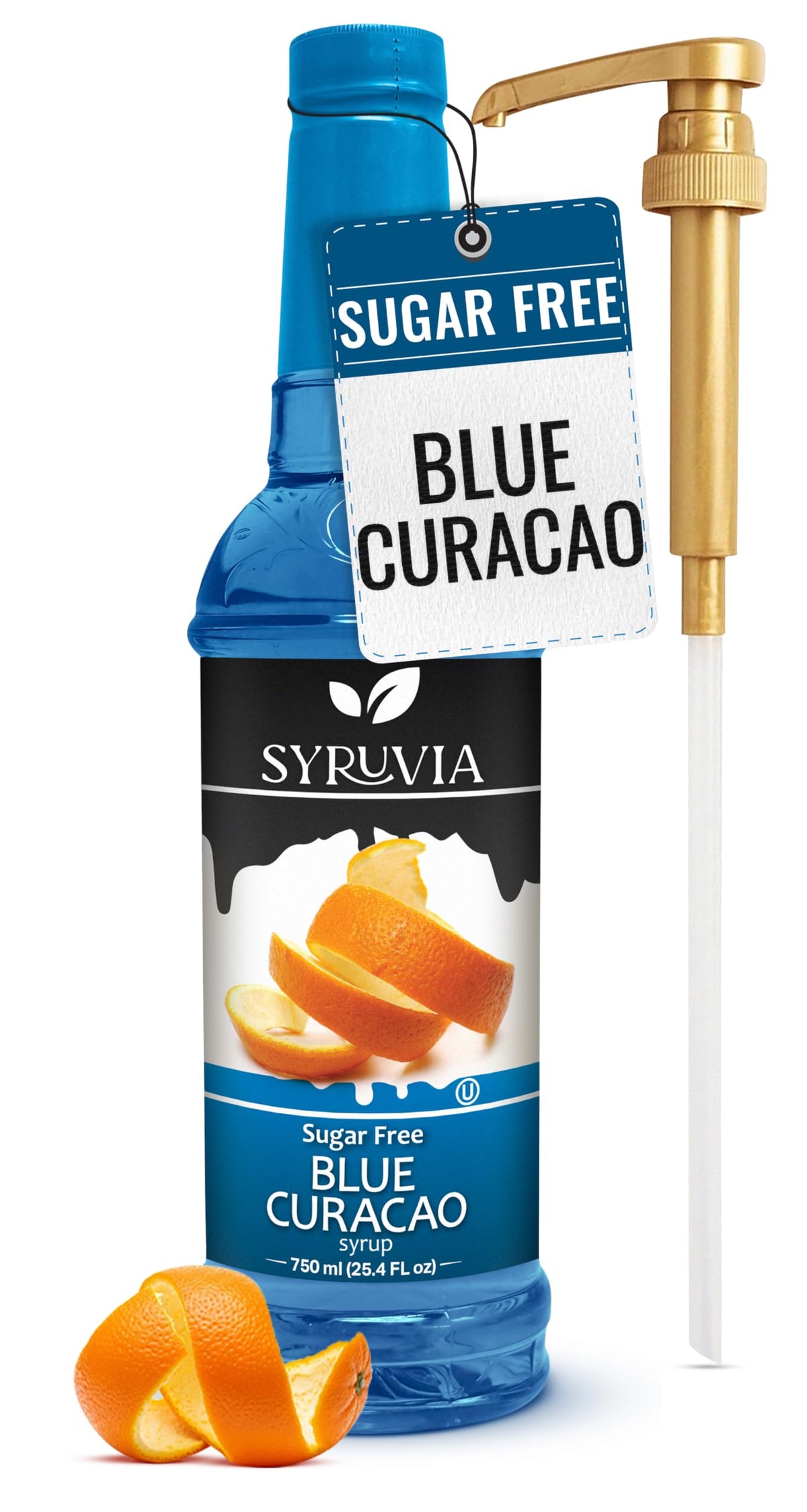 SYRUVIA front label showing Blue Curacao flavor and size for clear identification