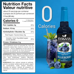 SYRUVIA syrup pouring into glass highlighting vibrant blueberry flavor