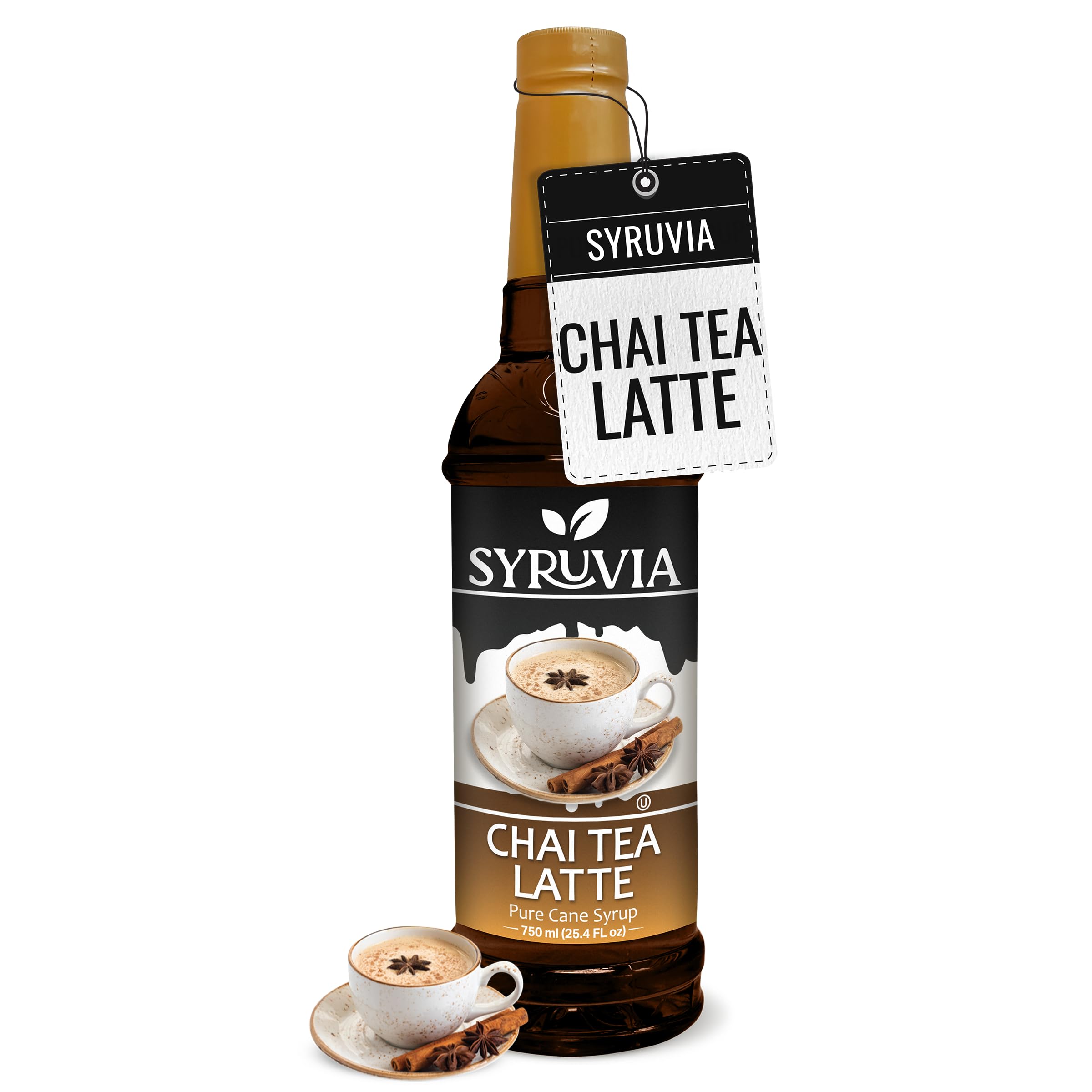 Syruvia bottle front label showing chai flavor and bottle design benefits quick identification