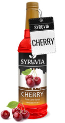 SYRUVIA bottle front view showing cherry flavor and clear branding for quick identification