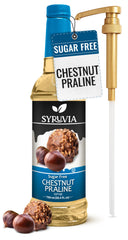 SYRUVIA bottle front label showing chestnut praline flavor and size benefit