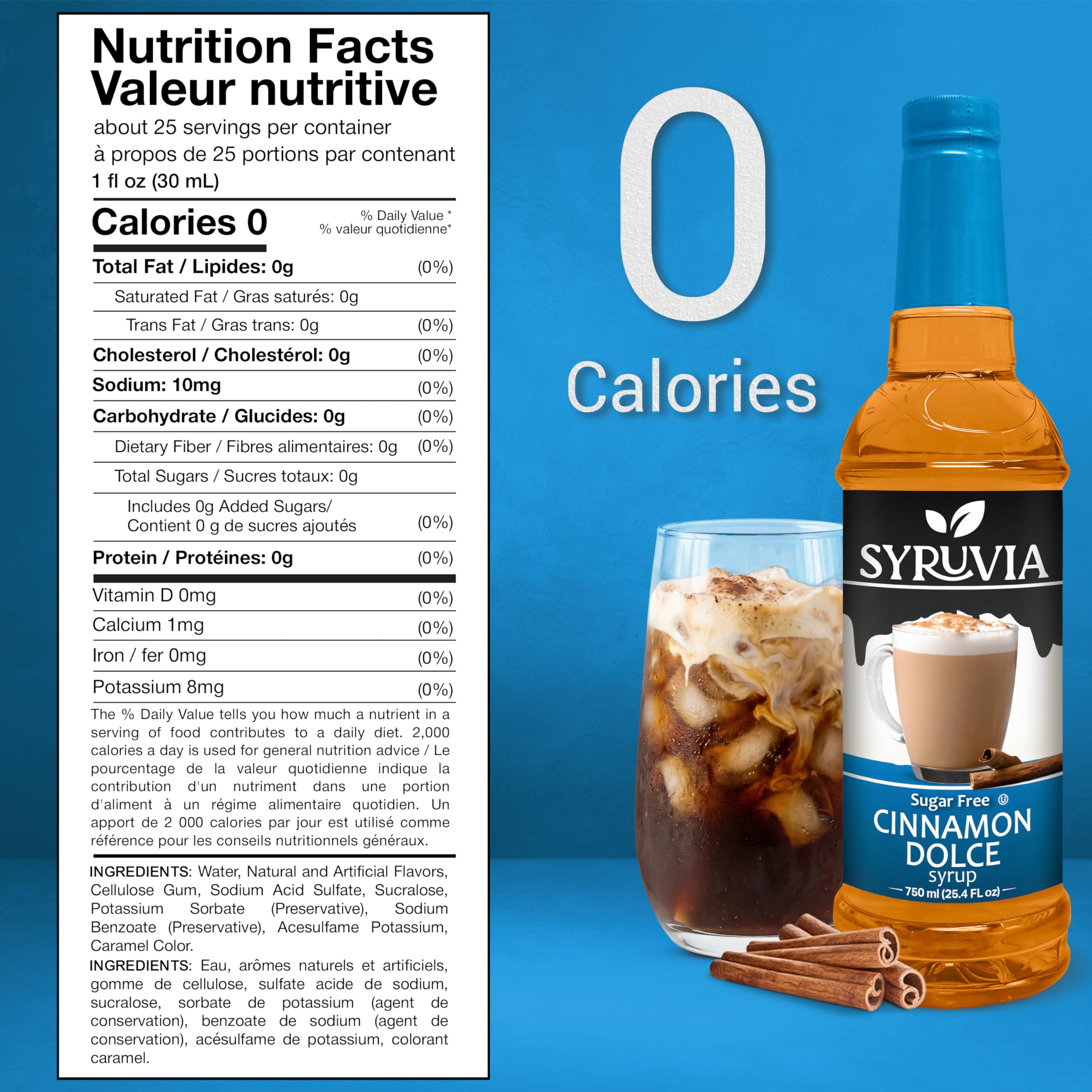 SYRUVIA syrup poured into a latte adding cinnamon flavor and aroma