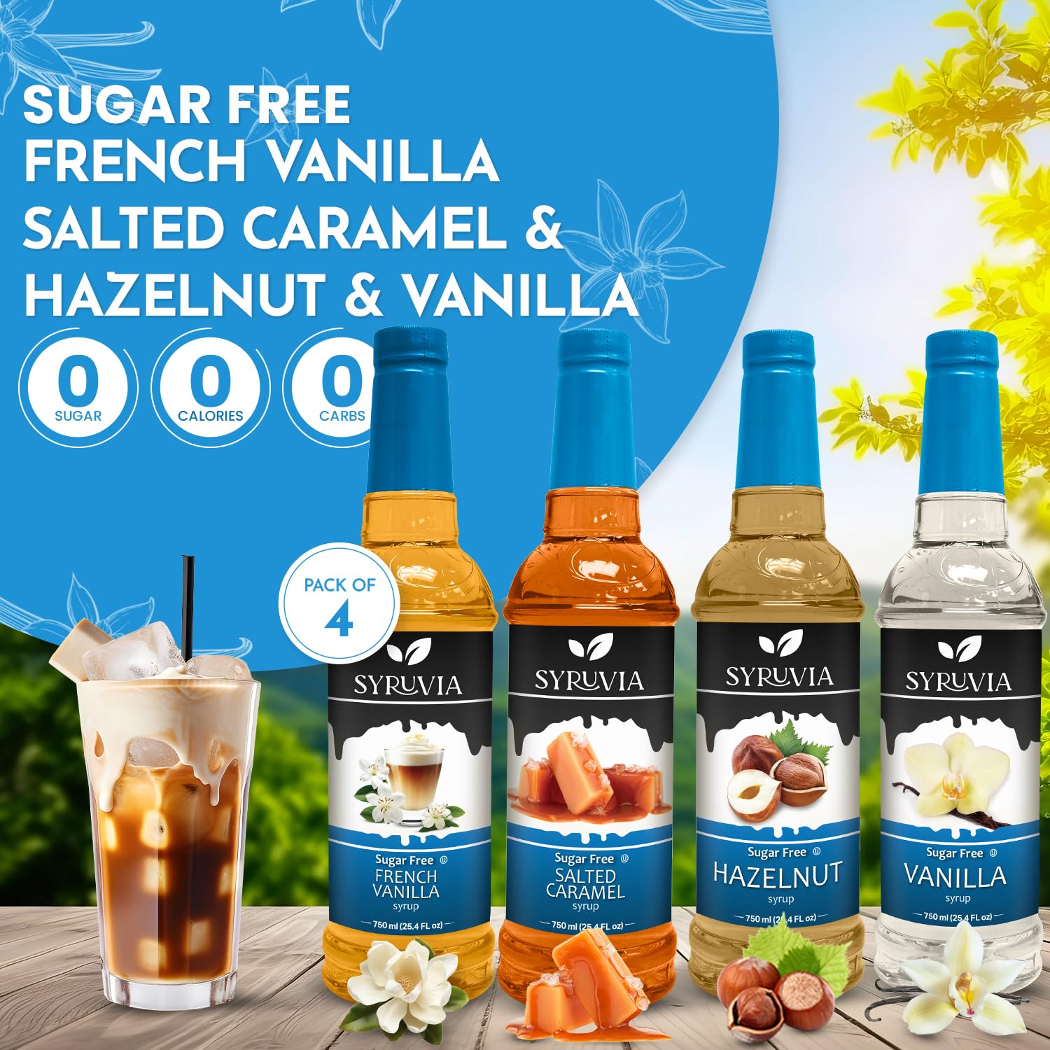 SYRUVIA French Vanilla bottle label close-up highlighting flavor clarity benefit