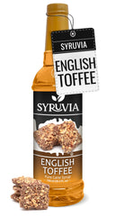 SYRUVIA front bottle showing English Toffee flavor and easy-pour benefit