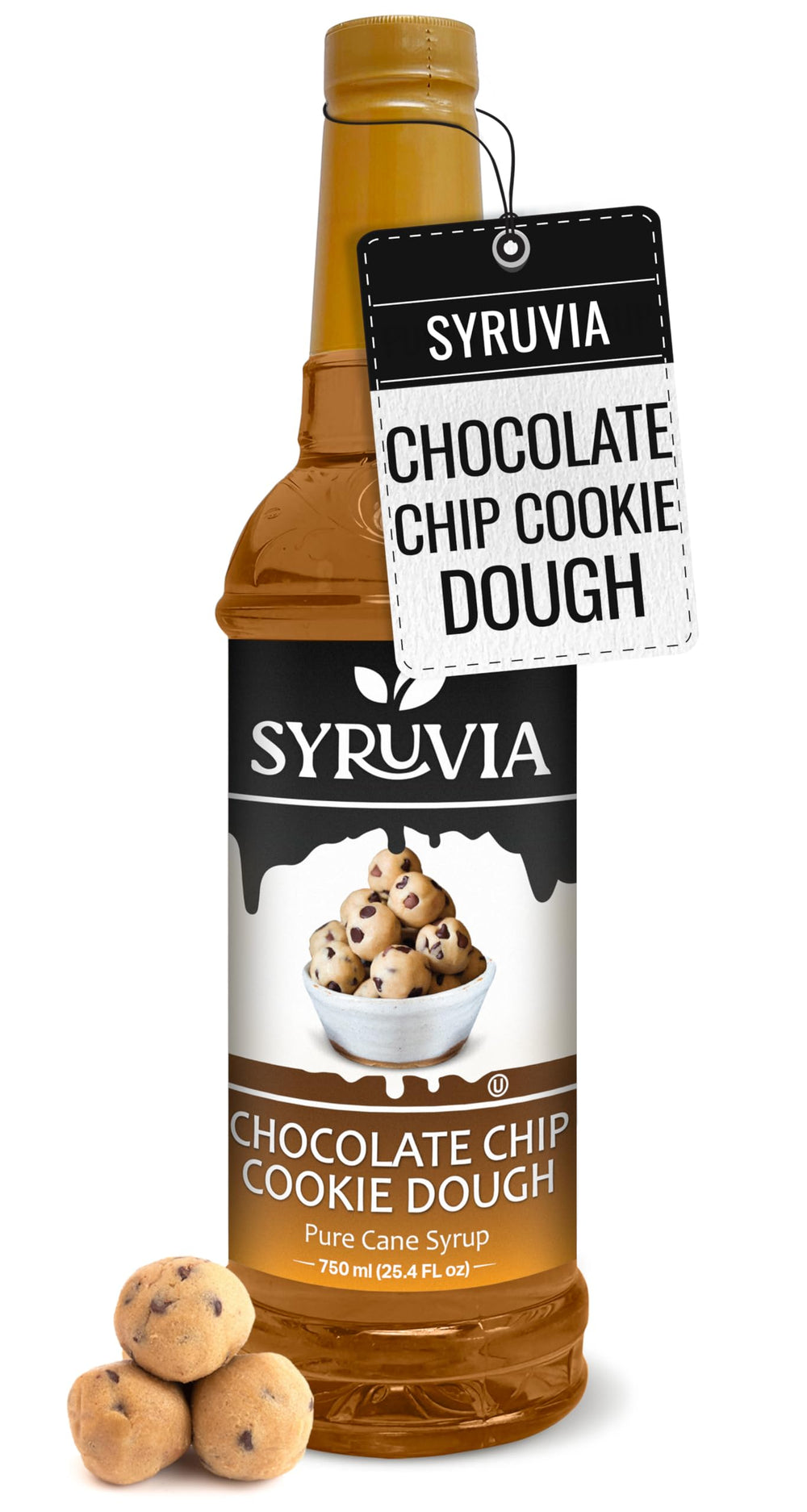 SYRUVIA front label bottle showing cookie dough chocolate flavor and size benefit