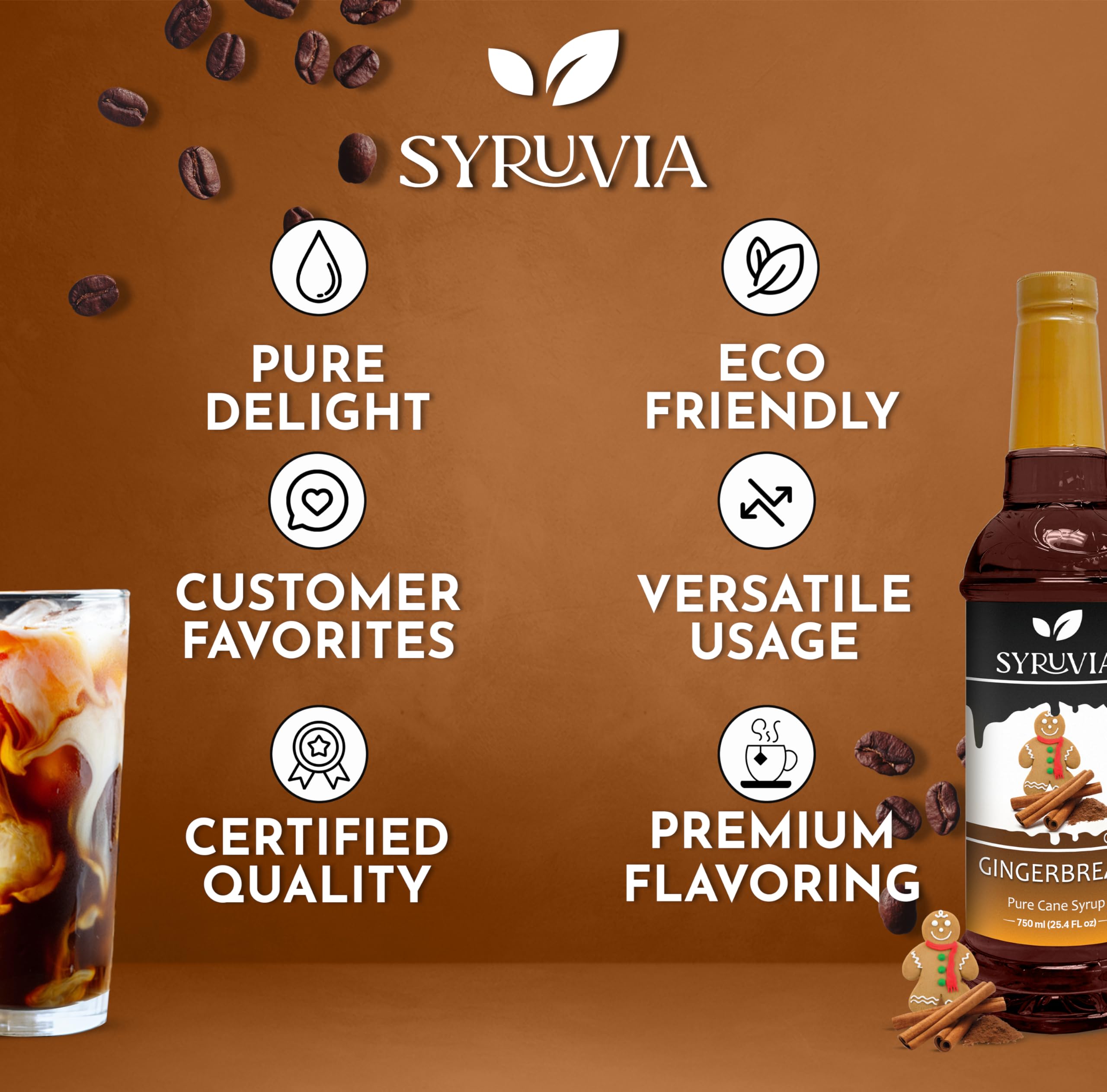 SYRUVIA syrup in latte with foam art showing enhanced flavor and café finish