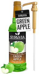 SYRUVIA bottle front packaging showing green apple syrup and label benefit consistent flavor