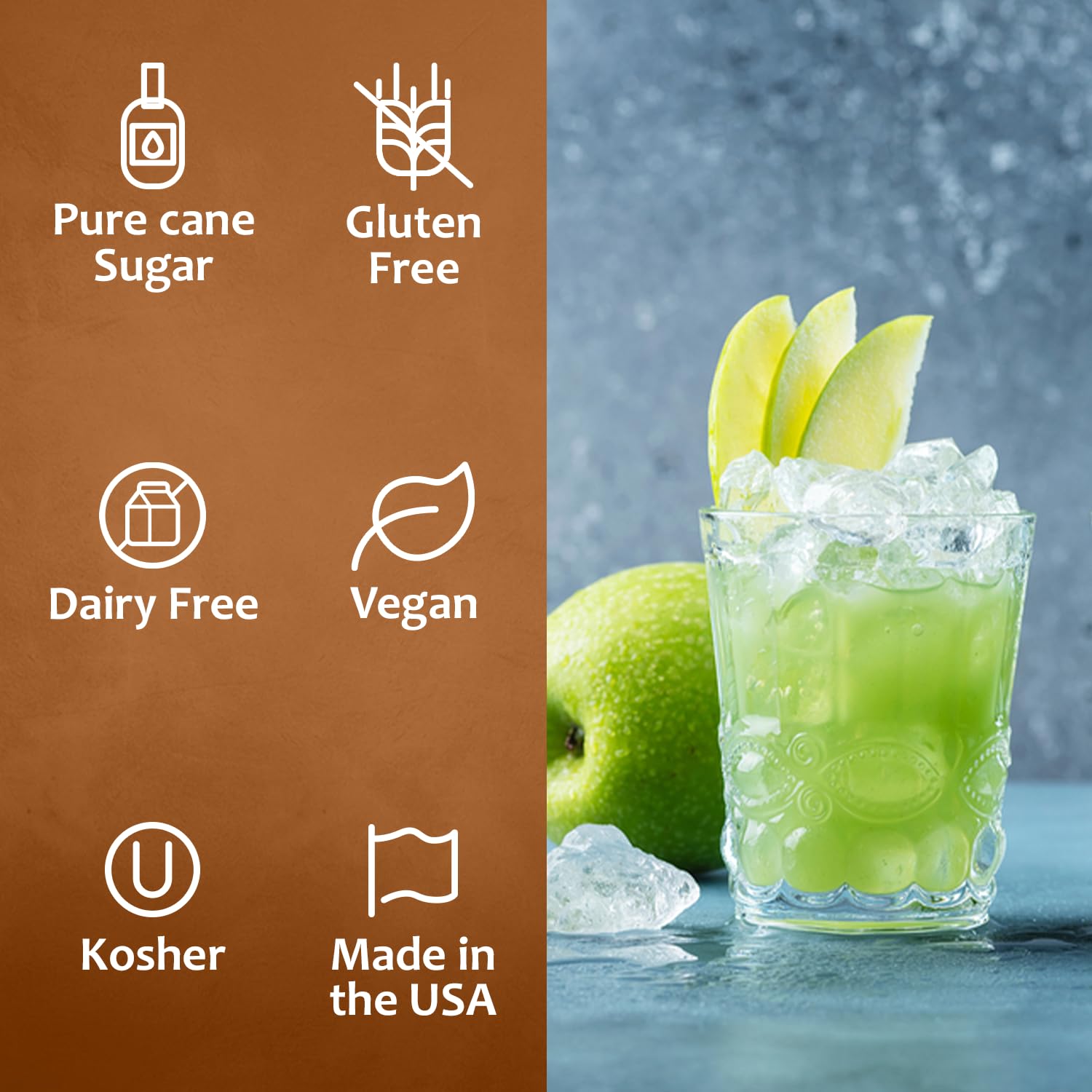 SYRUVIA ingredient label highlighting made in USA and Kosher-certified quality