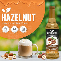 Close-up of Syruvia label highlighting flavor and Kosher certification benefits