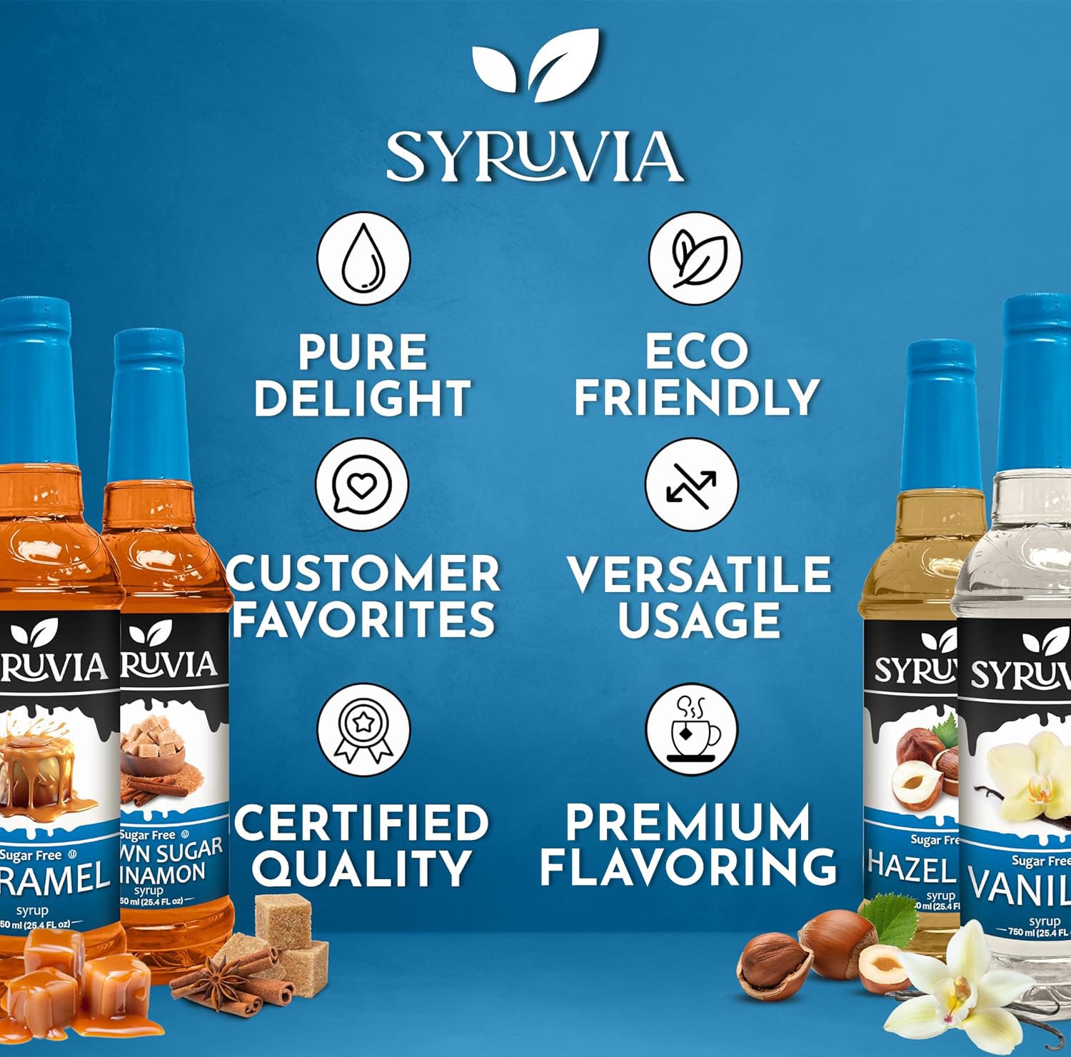 SYRUVIA hazelnut syrup mid-pour into latte adding nutty taste and aroma