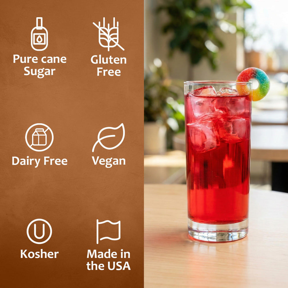 SYRUVIA mixed into iced lemonade showing bright color and bold flavor boost