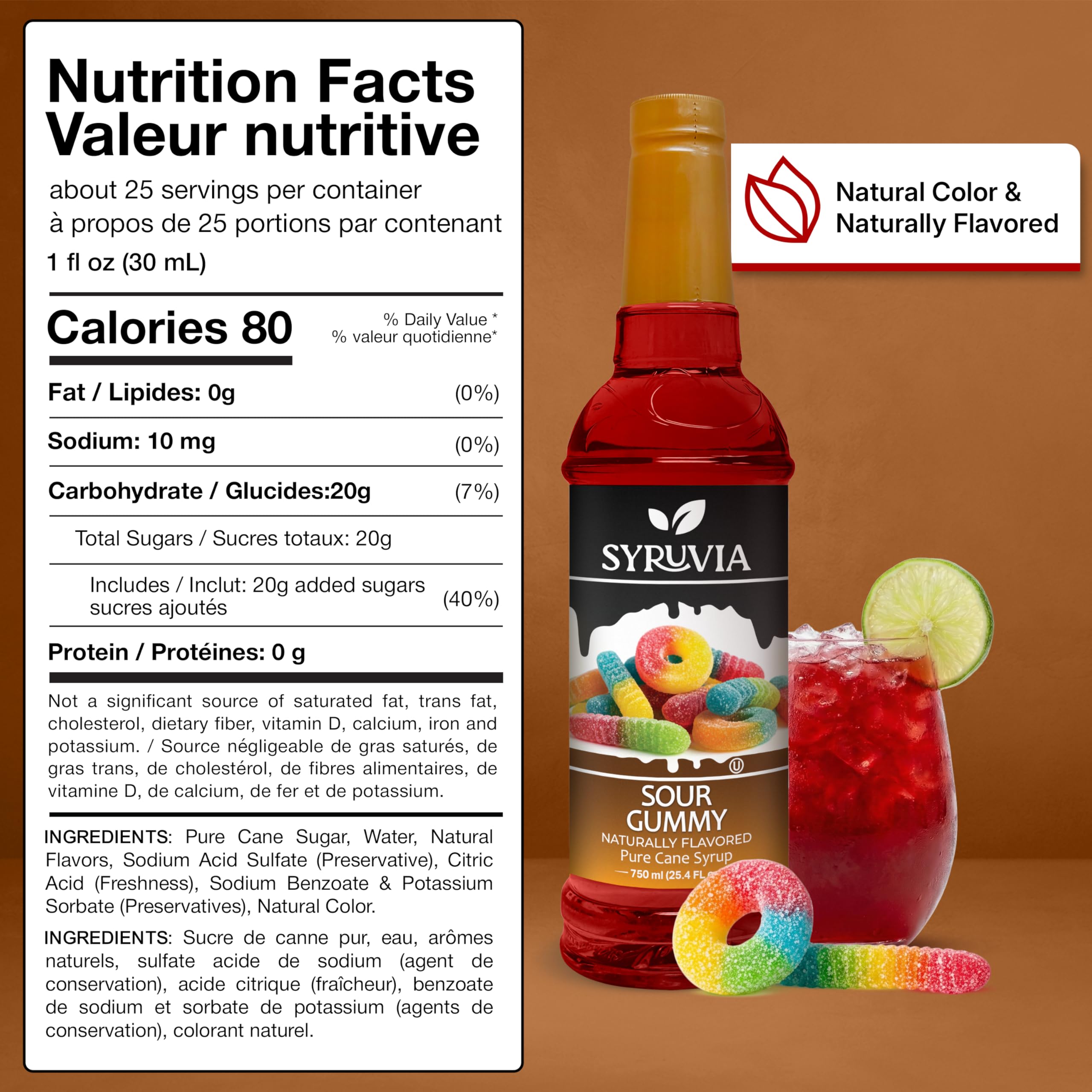 SYRUVIA label detail highlighting ingredients and Kosher certification benefit
