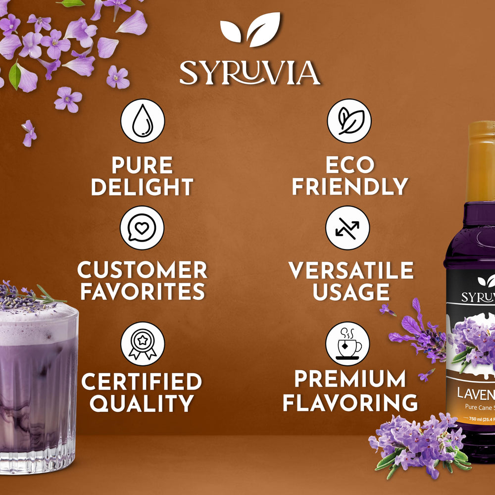 Syruvia 25.4 fl oz bottle next to a measuring cup showing generous size