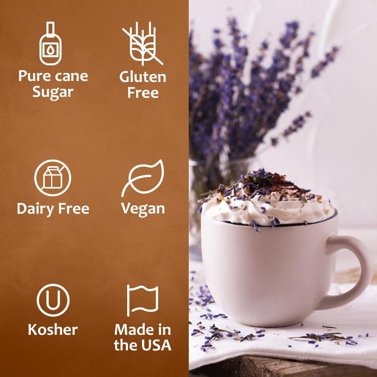 Latte topped with foam flavored by Syruvia lavender syrup for aromatic sipping
