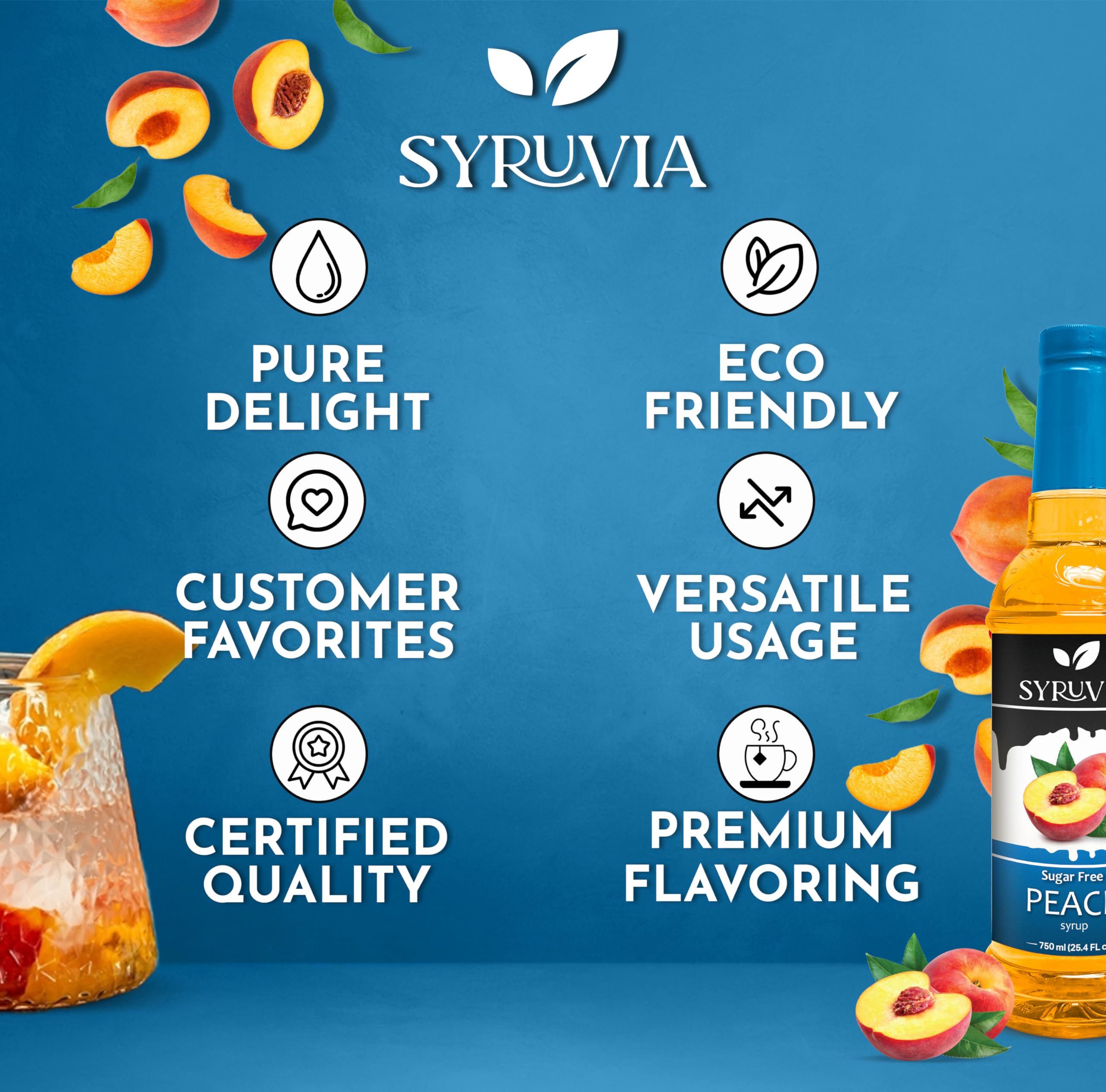 SYRUVIA syrup added to iced tea delivering bright peach refreshment