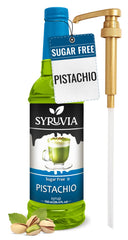SYRUVIA front bottle view showing pistachio syrup for easy identification and shelf appeal