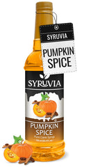 SYRUVIA bottle front view showing pumpkin spice syrup and branding benefit clarity