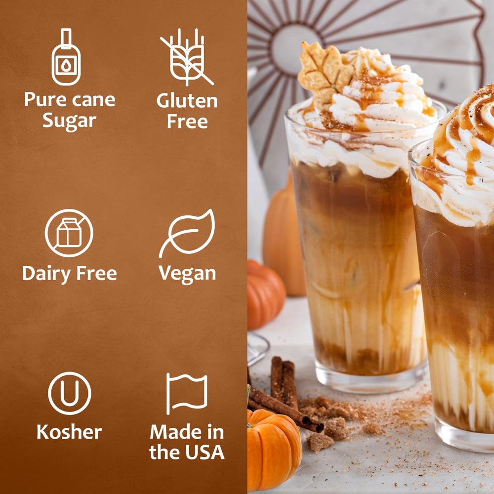 SYRUVIA pumpkin spice latte in lifestyle setting demonstrating cozy beverage appeal
