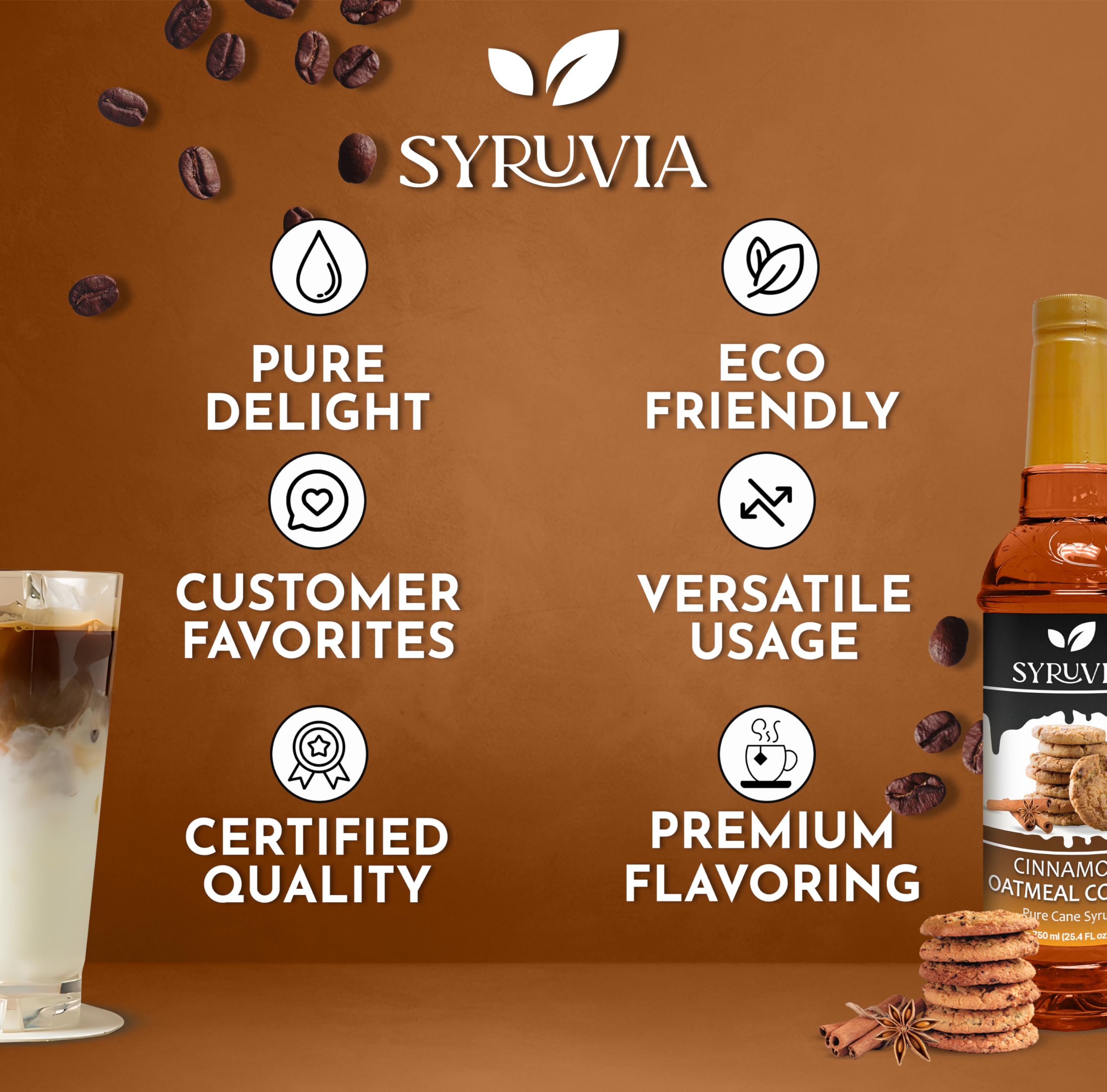SYRUVIA bottle next to a glass for scale showing 25.4 fl oz supply