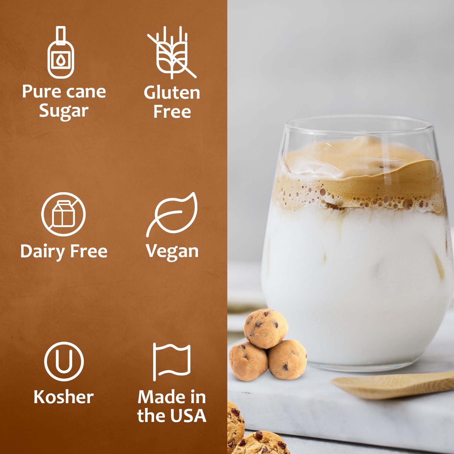 SYRUVIA syrup mixed into latte creating cafe-style taste benefit