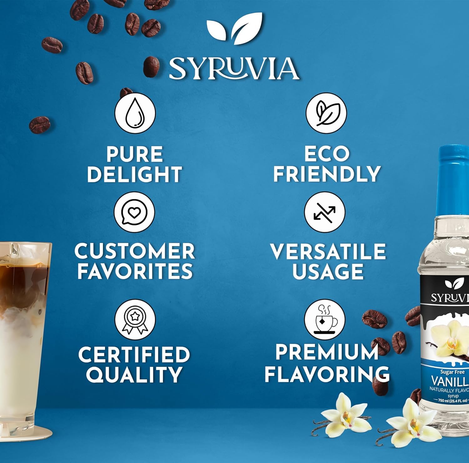 SYRUVIA ingredients label close-up emphasizing made in USA quality and kosher certification