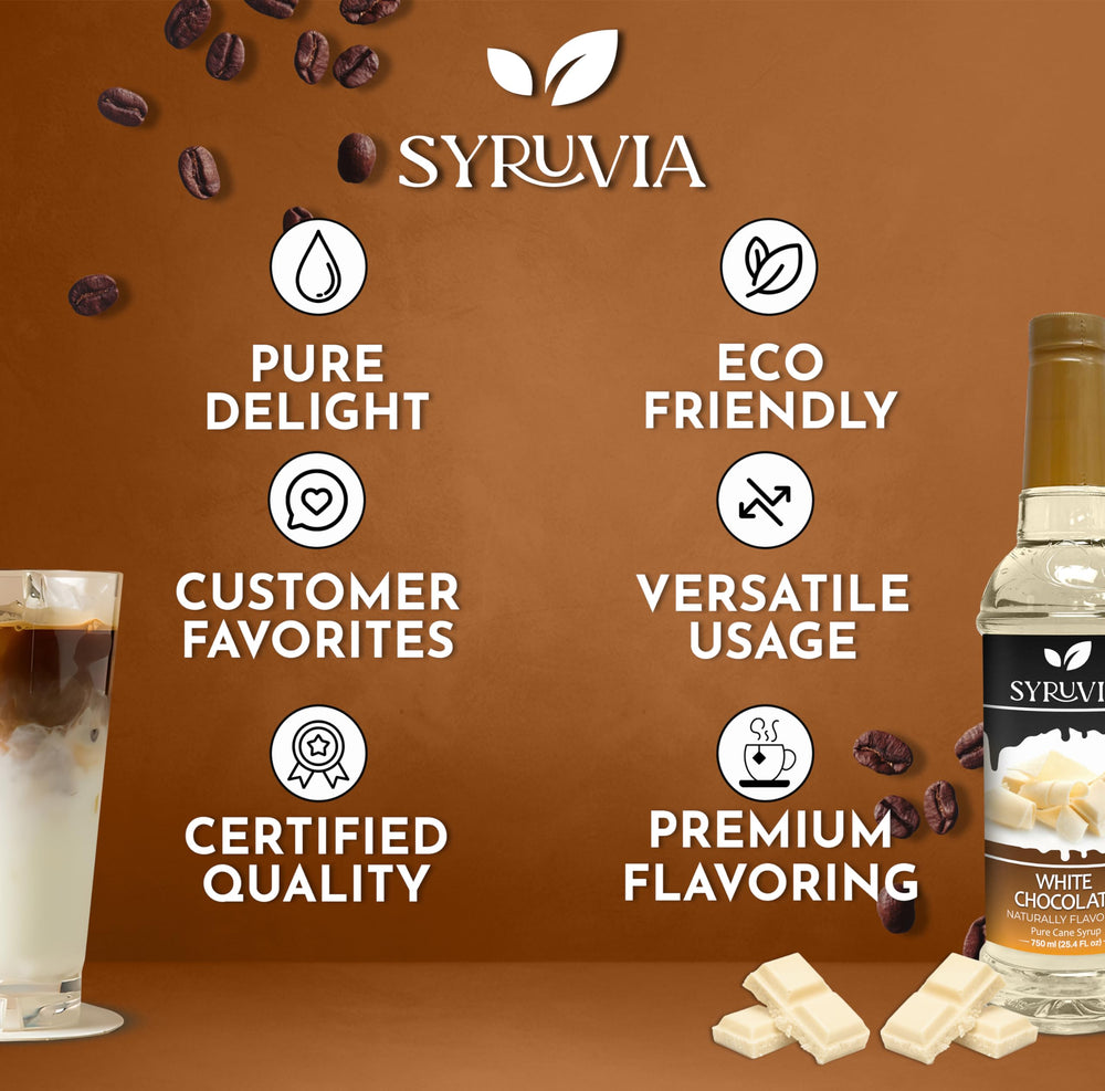 SYRUVIA bottle next to a coffee cup for size comparison and portion planning benefit