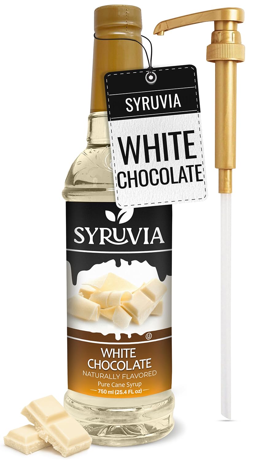 SYRUVIA front label showing white chocolate flavor and 25.4 fl oz size for clear identification and trust