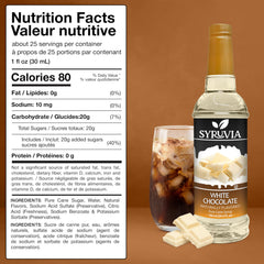 SYRUVIA syrup pouring to show smooth texture and creamy white chocolate mouthfeel benefit
