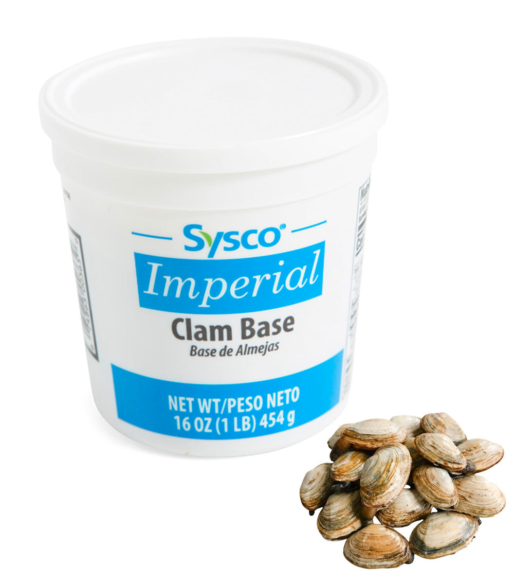 Sysco clam base front package showing label and size for easy identification and storage