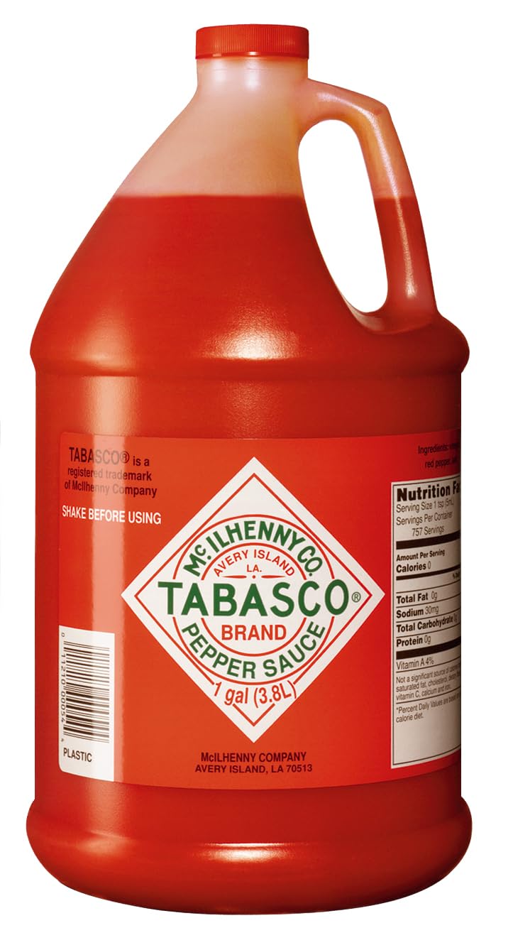 TABASCO 128oz front label showing classic branding and size benefit