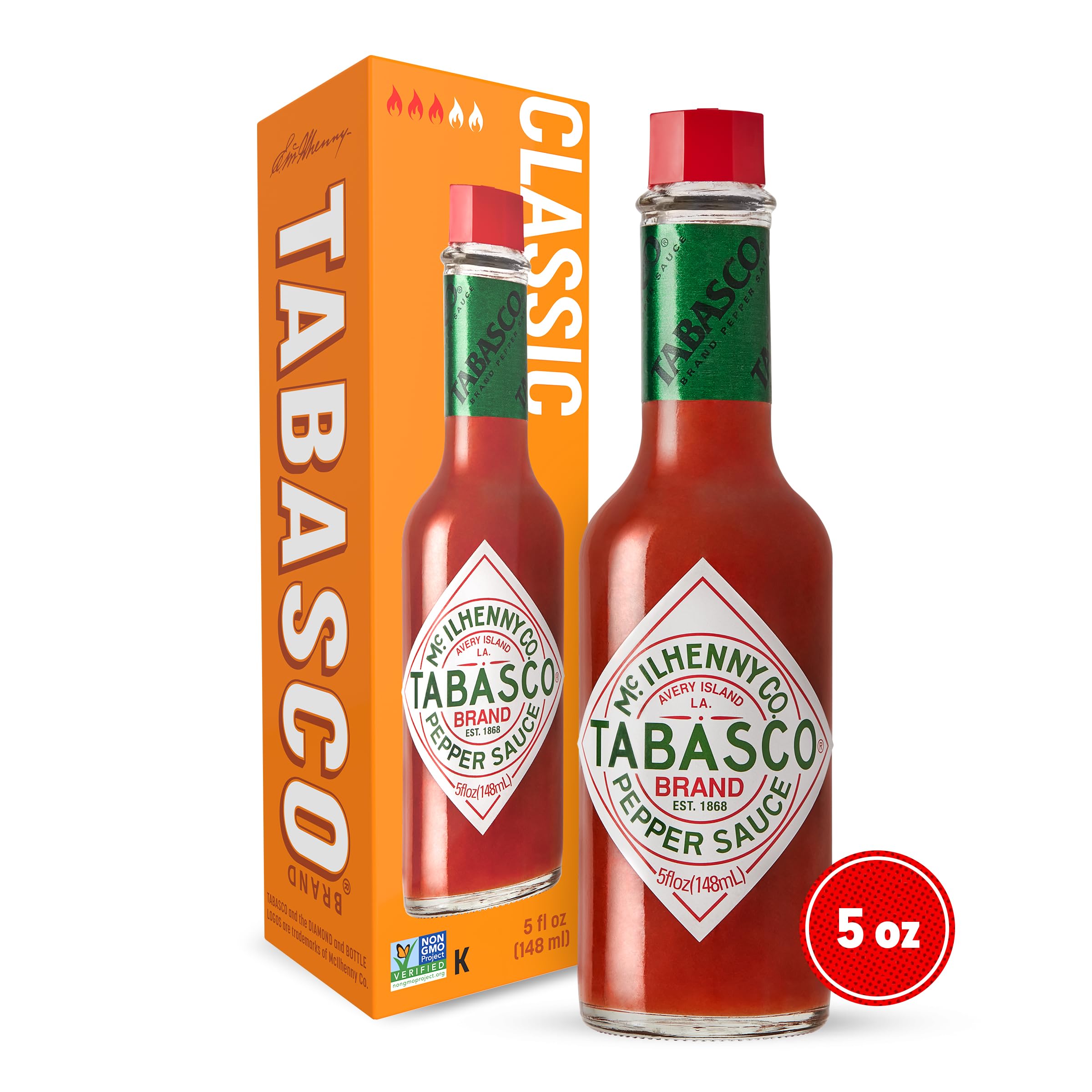 TABASCO glass bottle close-up highlighting texture and authentic handcrafted look