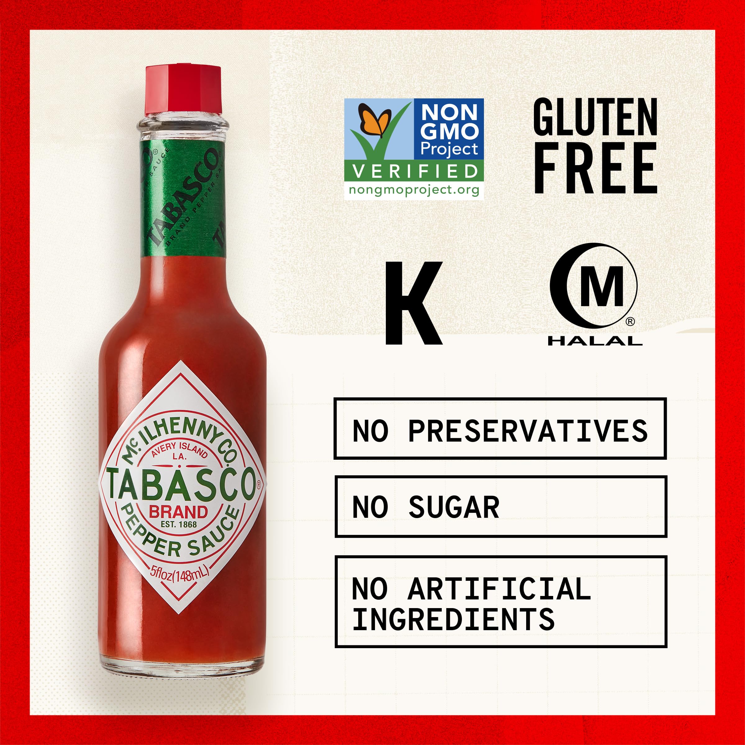 TABASCO next to a credit card for 5 oz size comparison and portion clarity