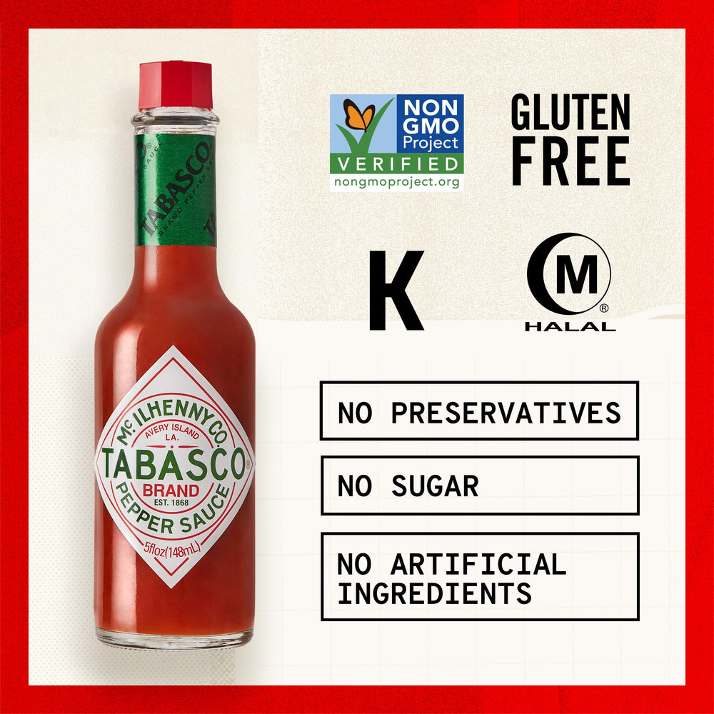 TABASCO next to a credit card for 5 oz size comparison and portion clarity