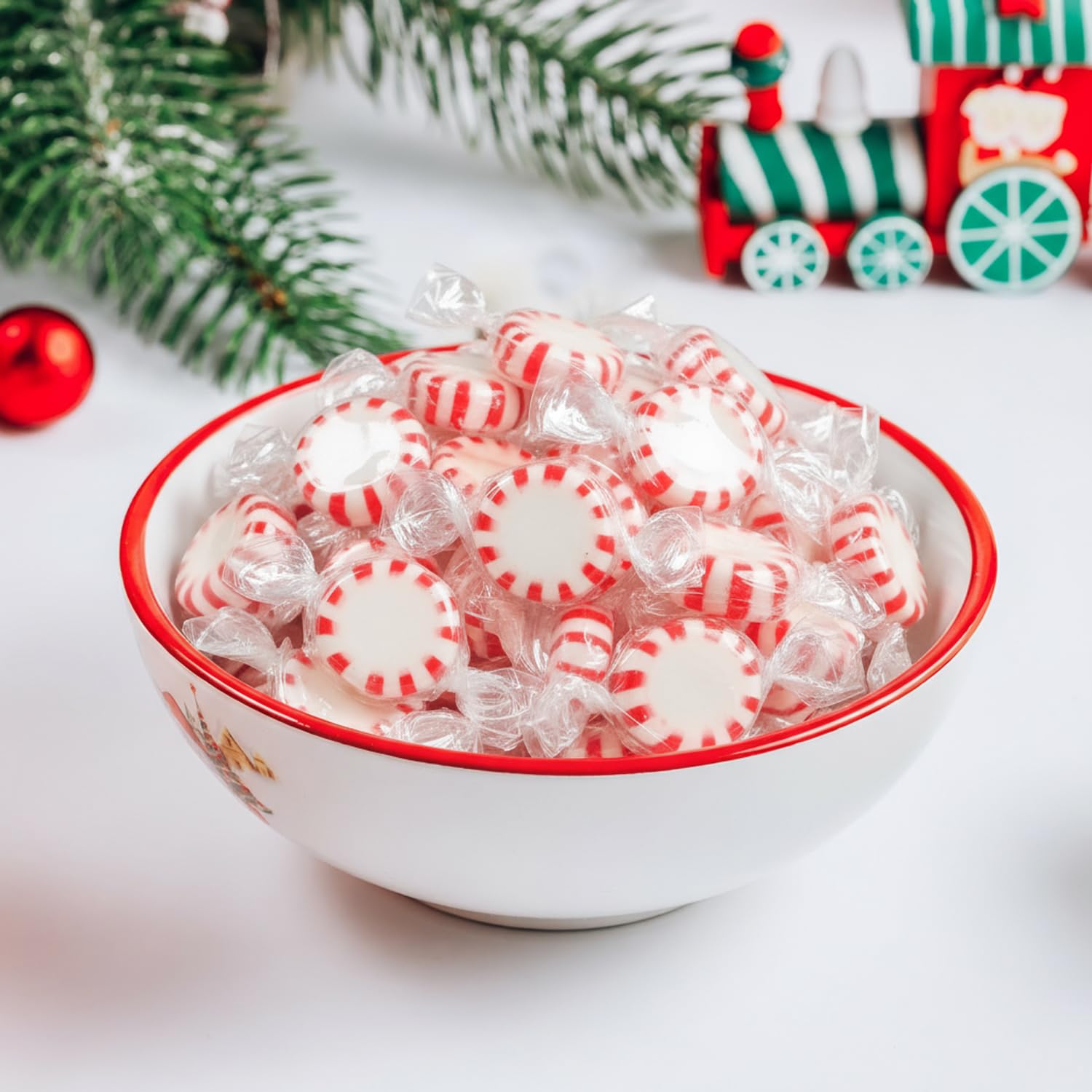 Taboom candy bowl full of red-and-white mints, perfect for event displays