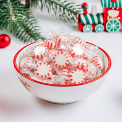 Taboom candy bowl full of red-and-white mints, perfect for event displays