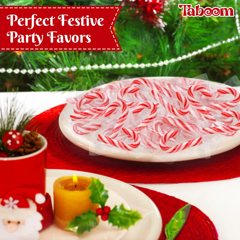 Taboom mini candy canes tucked into a stocking for festive presentation