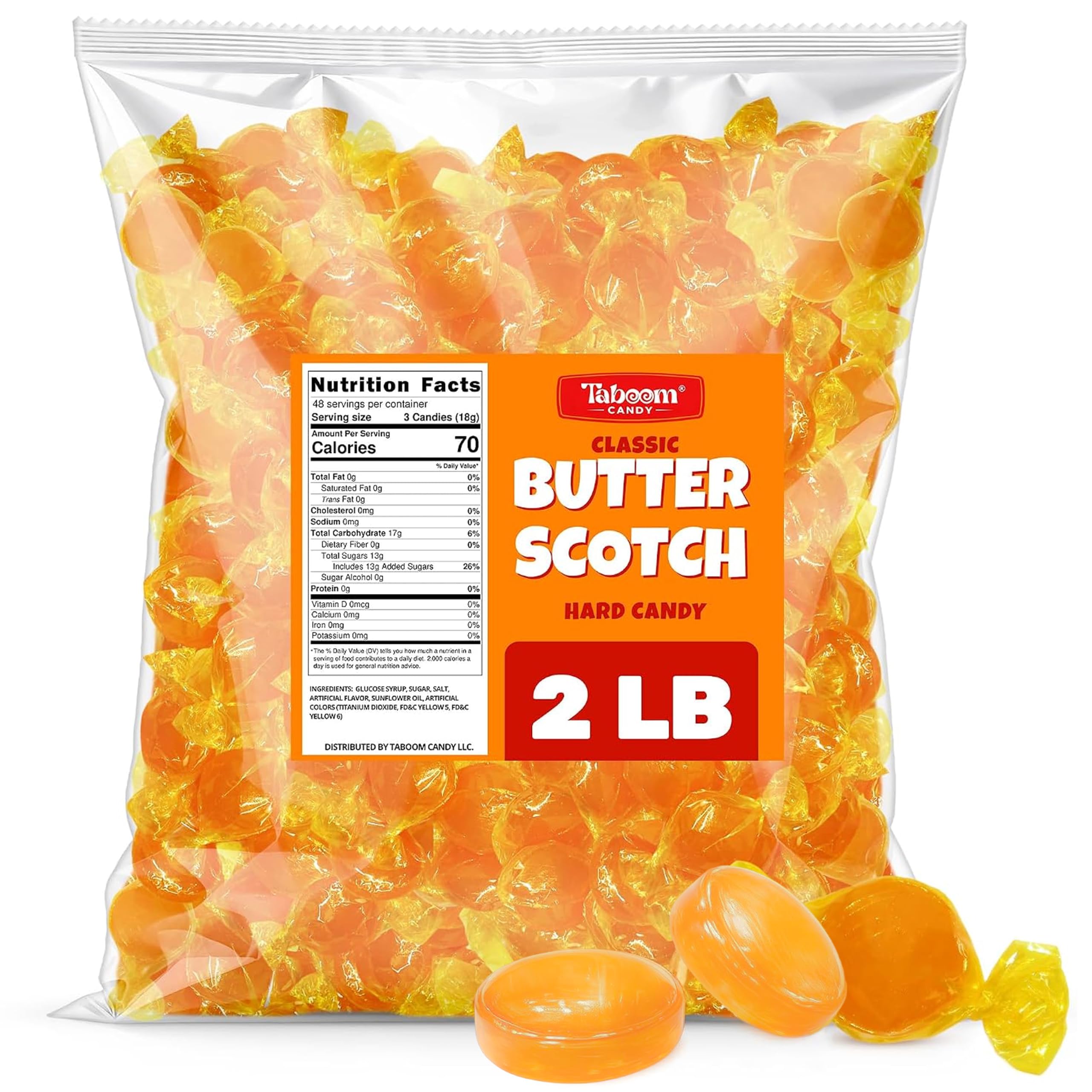 Taboom front packaging bag showing 2 lb bulk and calorie info, ideal for events