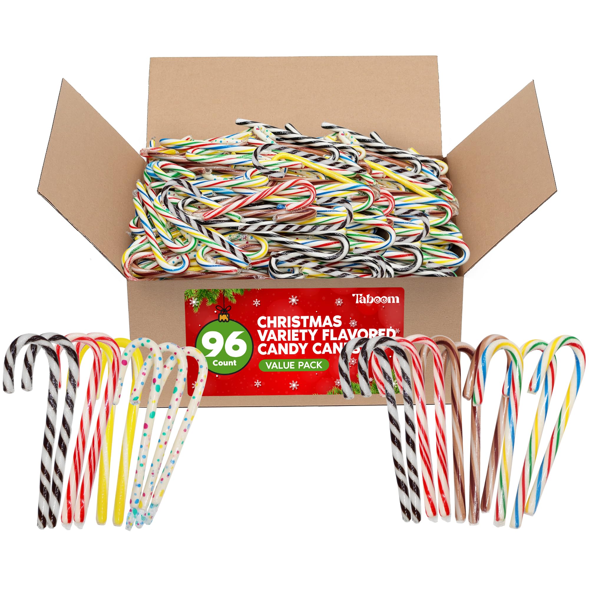 Taboom front packaging showing 96-count bulk candy canes for easy gifting
