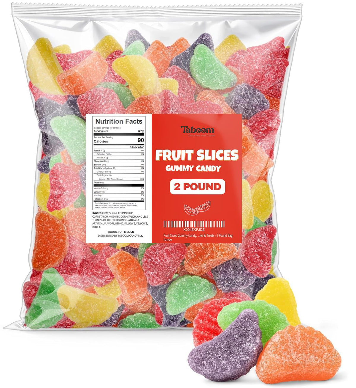 Taboom front packaging showing 2-pound bag and assorted fruit slices, convenient bulk supply