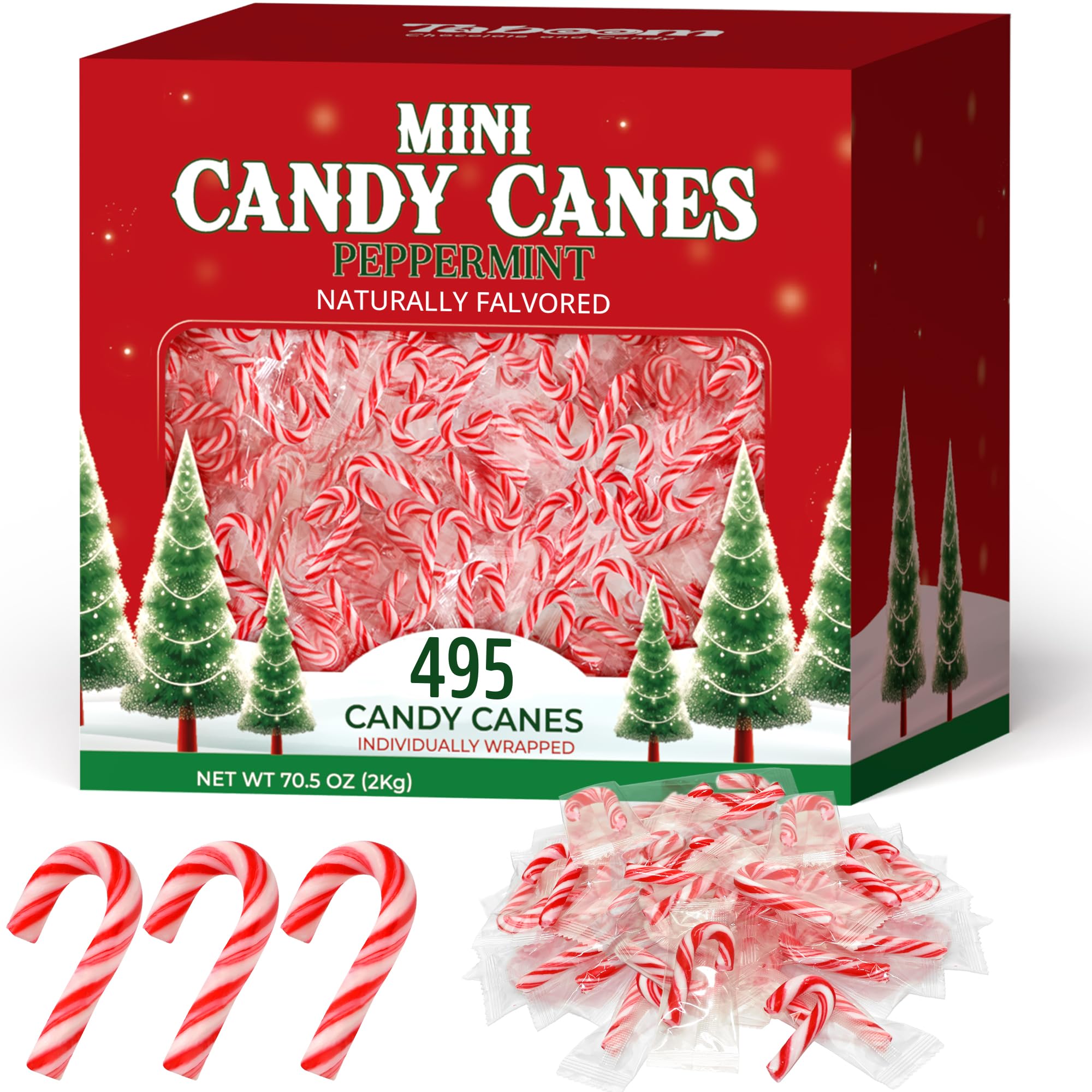 Taboom front packaging showing 495 mini candy canes for easy gifting