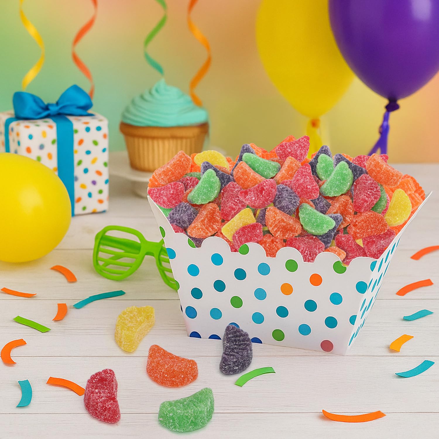 Taboom single fruit slice detail showing color and shape for recognizable fruit flavor