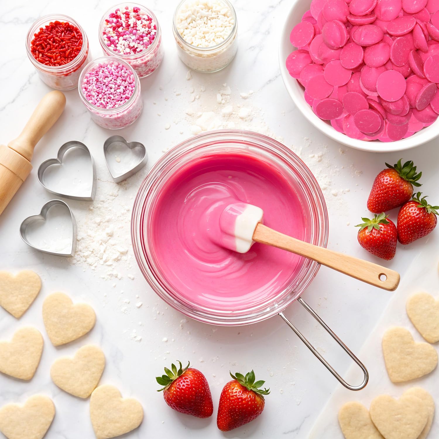Taboom pink wafer dipped strawberry in use showing even coating benefit